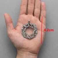 Pendentif cercle nœud celtique viking vintage, breloque ronde en argent antique à cadre ouvert, bijoux en métal nordique rétro pour hommes et femmes