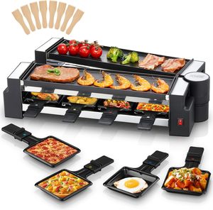 Grill à <span class=keywords><strong>raclette</strong></span> <span class=keywords><strong>2</strong></span> en 1, grill de table électrique rotatif, machine à <span class=keywords><strong>raclette</strong></span> 1400W <span class=keywords><strong>pour</strong></span> 8 <span class=keywords><strong>personnes</strong></span> avec plaques antiadhésives réversibles - Product Image 1