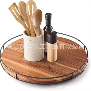 Estante giratorio de madera con panel lateral de acero para organizar artículos diversos, mueble de cocina giratorio de madera para encimera. - Product Image 2