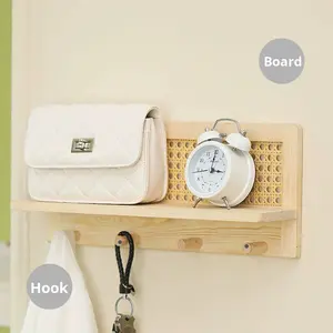 Étagère murale en bois massif tressé, organisateur décoratif créatif, étagère suspendue pour magazines et paniers - Product Image 2