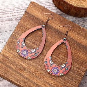 Pendientes de madera Pendientes colgantes de flores huecas en forma de gota creativas para mujeres Uionen 1147 - Product Image 2