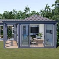 Serre de jardin polygonale moderne à toit triangulaire en alliage d'aluminium vert à double vitrage pour hôtel
