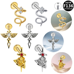 <b>Titanium</b> Beauty Cross Rose Snake Ear <b>Stud</b> Fashionable Cartilage Jewelry ASTM F136 <b>Titanium</b> Alloy Earring Piercing Jewelry - Product Image 1