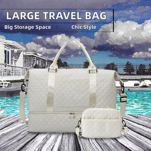 Bolsa de lona de viaje de gran capacidad Unisex de grano Ganges logotipo personalizado diseño rombal de moda Material de nailon cierre de cremallera suave - Product Image 2