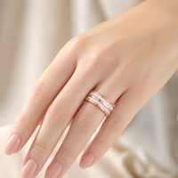 Bagues de couple en acier inoxydable plaqué or rose avec zircon de laboratoire carré double rangée incrusté – Bijoux de mariage et de Saint-Valentin