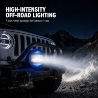 Phare de travail LED rond de 7 pouces 100W, haute luminosité, tout-terrain, avec DRL RGB dynamique, 12V 24V pour SUV, Jeep, camion, VTT
