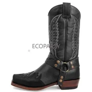 Women men's cowboy western boots Men's Western boot With Embroidered Slip Resistant Square Toe Chunky Heel Ankle Boots ecoparty