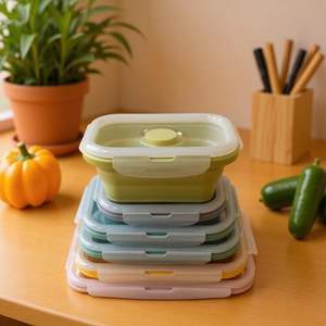 Lonchera Rectangular Portátil Plegable de Silicona para Calentar Alimentos con Tenedor y Cuchara - Product Image 3