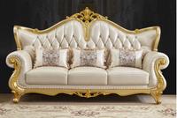 Canapé en cuir européen 123 combinaisons, luxe, villa, salon, champagne doré, bois massif sculpté, canapé de luxe léger, meubles
