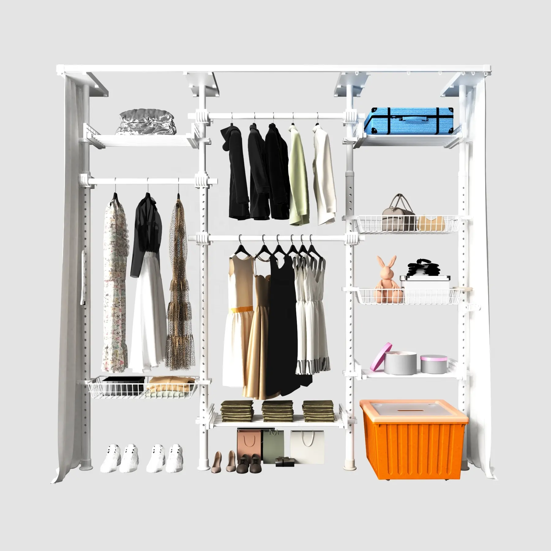 Modern wardrobe Metal Adjustable Pole System Clothes Closets Portable Wardrobes Bedroom Closet wall mounted drying rack