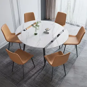 Mesa de comedor extensible de estilo Occidental con 6 sillas Juego de mesa de comedor extensible brillante redonda plegable