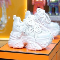Baskets compensées à plateforme pour femme, avec strass, à lacets, respirantes, semelle épaisse, style rétro, pour le quotidien, les soirées et les loisirs, OEM