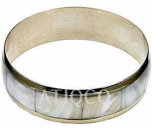 Indian Brass Metal & Mother of Pearl Antique <b>Silver</b> Plated Women's Trendy Fashion <b>Bangle</b> <b>Bracelet</b> - Product Image 1