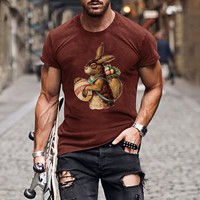 T-shirt pour homme à manches courtes, coupe ample, imprimé numérique motif lapin de Pâques, 100% coton, jersey respirant, design 2024