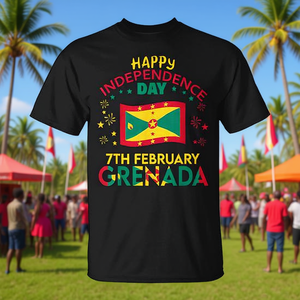 Camiseta del Día de la Independencia de Granada, Manga Corta, Cuello Redondo, Unisex, Ropa Patriótica, Diseño de la Bandera del 7 de Febrero - Product Image 3