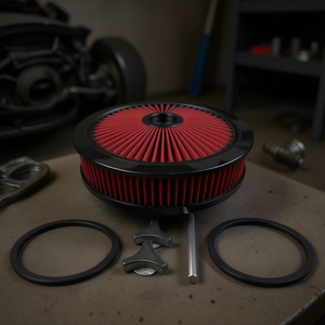 Kit de filtre à air rouge 14 x 3 pouces, col de 5 1/8 pouces, en fibre synthétique plissée pour carburateur - Product Image 2