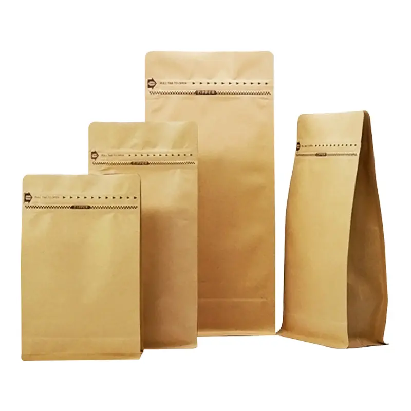 ジッパージップロックブラウンクラフト紙平底食品クッキースナックティーコーヒー豆ポーチナッツジップとバルブ付き包装袋