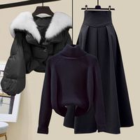Ensemble 3 Pièces Tendance pour Femme : Manteau en Coton Doublé avec Col en Laine, Style Coréen Automne-Hiver pour Étudiantes, Robe Décontractée en Laine