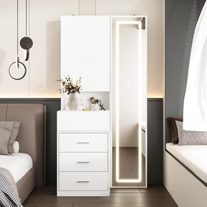 <span class=keywords><strong>Tocador</strong></span> de maquillaje <span class=keywords><strong>blanco</strong></span> moderno, <span class=keywords><strong>tocador</strong></span> de MDF, luces LED, <span class=keywords><strong>espejo</strong></span> de cuerpo entero, parte superior deslizante, estantes ocultos, cajones para dormitorio - Product Image 2