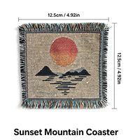 Sous-verre tapisserie paysage montagneux coucher de soleil, en coton et polyester tissé, à franges, carré, résistant à la chaleur, pour table et tasses