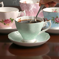 Ensemble de tasses à thé et soucoupes de luxe de style anglais à motif floral, ensemble de tasses à café en porcelaine anglaise