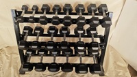 Offre Spéciale et Économique : Ensemble d'haltères hexagonales recouvertes de caoutchouc (2,27 à 22,68 kg) avec support de rangement