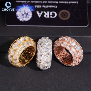 Anillo de Hombre de Plata de Ley 925 con Diamantes de Moissanita VVS Brillantes, Estilo Hip Hop, Anillo de Banda con Incrustaciones de Moissanita - Product Image 4