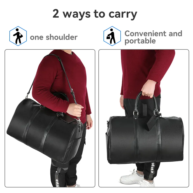 Custom Weekender Overnight Bag Couro Impermeável Grande Carry on Bag Viagem Tote Duffel Bag para Homens PU OEM Moda Unisex Trip