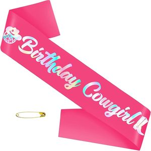 Fascia Decorativa per Feste Disco, <span class=keywords><strong>Compleanno</strong></span>, Laurea, Stile Cowgirl, Rosa Intenso Iridescente in Raso, per Uso Interno ed Esterno - Product Image 1