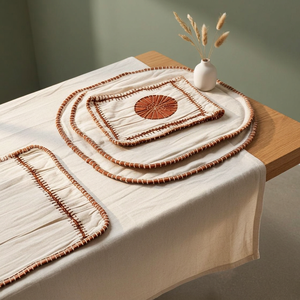Ensemble de sets de table carrés en coton légers et respirants, design bohème, faits à la main en Inde, modèle HOME-5017, décoration intérieure - Product Image 3