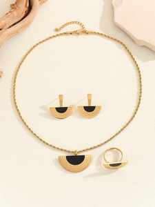 Juego de Joyería de Acero Inoxidable Chapado en Oro para Mujer, Aretes y Collar con Forma de Abanico, Idea de Regalo para Boda, Fiesta, Compromiso, Aniversario - Product Image 6