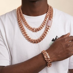 Cadena Cubana Miami Chapada en <span class=keywords><strong>Oro</strong></span> Rosa, Collar de Latón Sólido Estilo Hip Hop para Hombres y Mujeres, Joyería Urbana, Cadenas de <span class=keywords><strong>Oro</strong></span> Rosa - Product Image 1