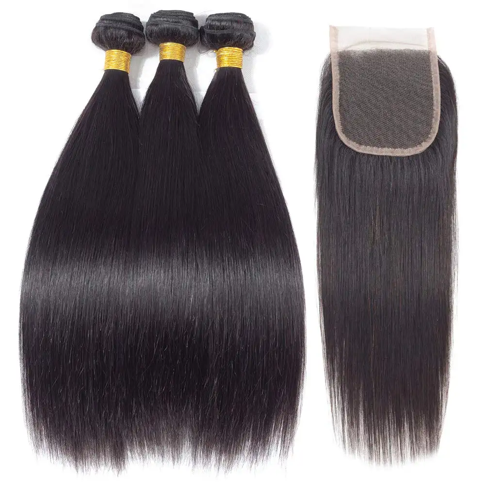 Wholesale Cheap Cuticle Aligned Hair Hair Extension Remy Virgin Brazilian 100% Human Hair Straight Bundles with Closure