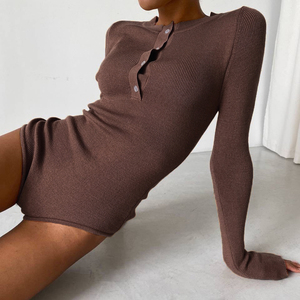 Suéter de Punto Ajustado para Mujer, Manga Larga, Elástico, Ajustado, Color Sólido, Sexy, Transpirable, Cuello en V con Botones, Lana/Viscosa - Product Image 3