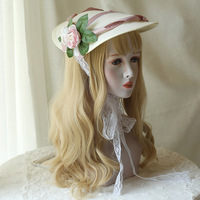Sombrero de Pelo Sintético Estilo Lolita con Flores, Elegante para Uso Diario, Bonete para el Sol, Hilo de Cáñamo Simulado, Accesorios para el Cabello de Mujer, Ideal para Cosplay