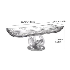 Plato Rectangular de Cristal Hecho a Mano con Base en Forma de Nudo y Diseño a Rayas para Servir Frutas y Dulces en el Hogar, Fiestas, Hoteles y Restaurantes - Product Image 2