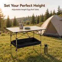 Table de camping pliante à hauteur réglable en acier au carbone, plateau large, sac de rangement en maille, structure en X, pour l'extérieur, vente en gros