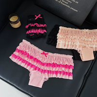 Bas prix en gros nœud taille basse 2025 rose Sexy G-string nouvelle dentelle douce mignon 3D à volants à plusieurs niveaux gâteau culotte Sexy culotte