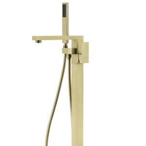 Yeni gelenler pirinç altın zemin ücretsiz standı küvet musluk mat siyah kare 2 özellikleri ile banyo duş musluk duş başlığı - Product Image 3