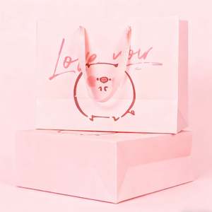 Sac de shopping en papier d'art avec impression personnalisée en couleur rose bébé Pantone avec ruban - Product Image 2