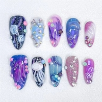 Nouveaux faux ongles à presser 3D faits main, style exquis, motif fleur et papillon violet, longueur moyenne, pour un look tendance et féminin