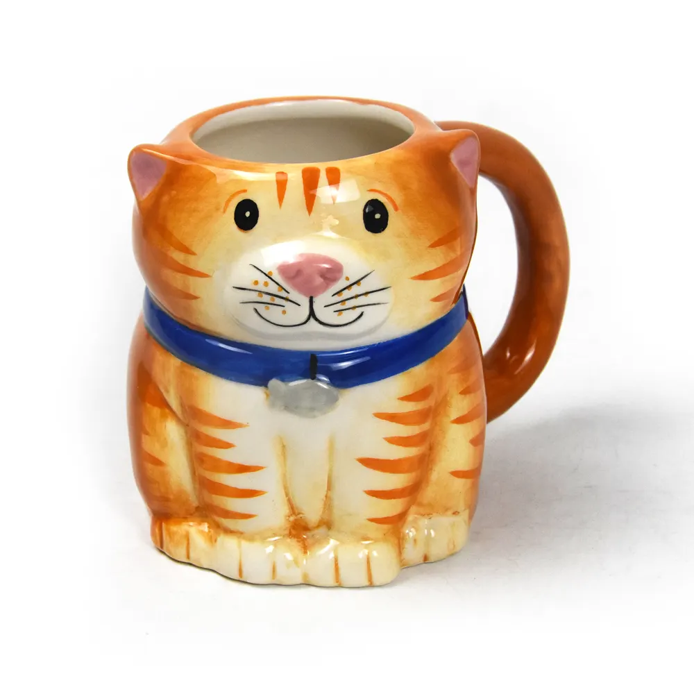 Lukisan Tangan Kreatif Keramik Mengkilap Kartun Dolomite Kucing Anjing Natal 3D Mug Hewan Relief