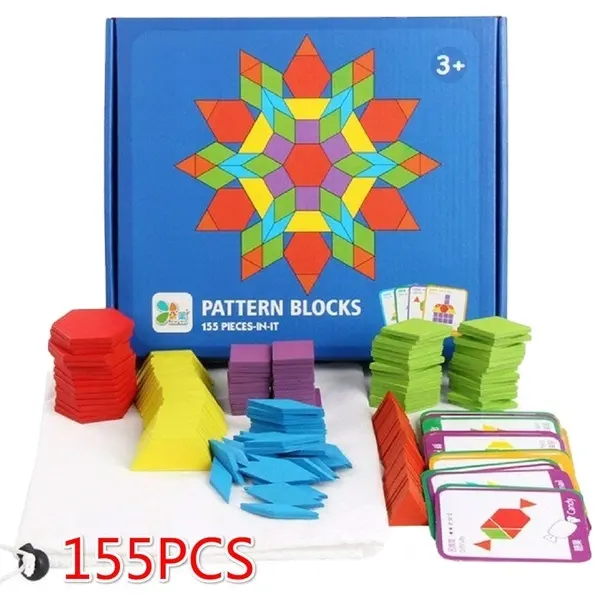 Jouets éducatifs Montessori en bois pour enfants de 3 ans et plus, blocs d'apprentissage en bois, puzzle créatif, nouveauté 155 pièces