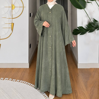 Abaya ouverte personnalisée en coton, lin et denim avec boutons – Robe de luxe ample pour femme musulmane, collection automne – Vente en gros d'abayas islamiques