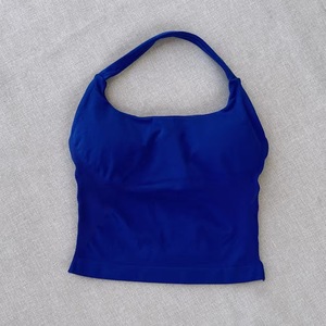 In Stock for Solid Quick Dry Yoga <strong>Clothes</strong> Wide Strap Halter Top Shorts Set with Chest Pad for <strong>Women</strong> - Product Image 4