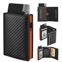Portefeuille pour cartes de crédit en cuir microfibre pour hommes, blocage RFID, portefeuille fin à trois volets avec poche à monnaie zippée, porte-cartes en métal