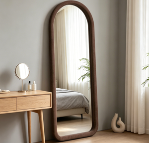 GKMZCGT Contemporary Arched Full Length <b>Mirror</b> Brown Velvet Frame <b>Floor</b> <b>Standing</b> 5534L x 2034W Easy Install for Birthday - Product Image 4