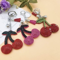 Schattig glanzend strass kersen sleutelhanger kwast tas handtas kersen bedels sleutelhanger hanger houder accessoire fruit sleutelring