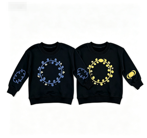 Sudadera de cuello redondo para parejas, manga larga, estampado floral de corona, manga con diseño de planeta, suéter informal de algodón para mujer - Product Image 1