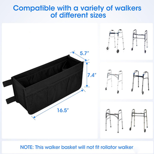 Patient Walker <b>Basket</b> with Cup Holder <b>for</b> Senior Injured People Large Capacity Folding Bag Walker <b>Storage</b> <b>Basket</b> Organizer - Product Image 4